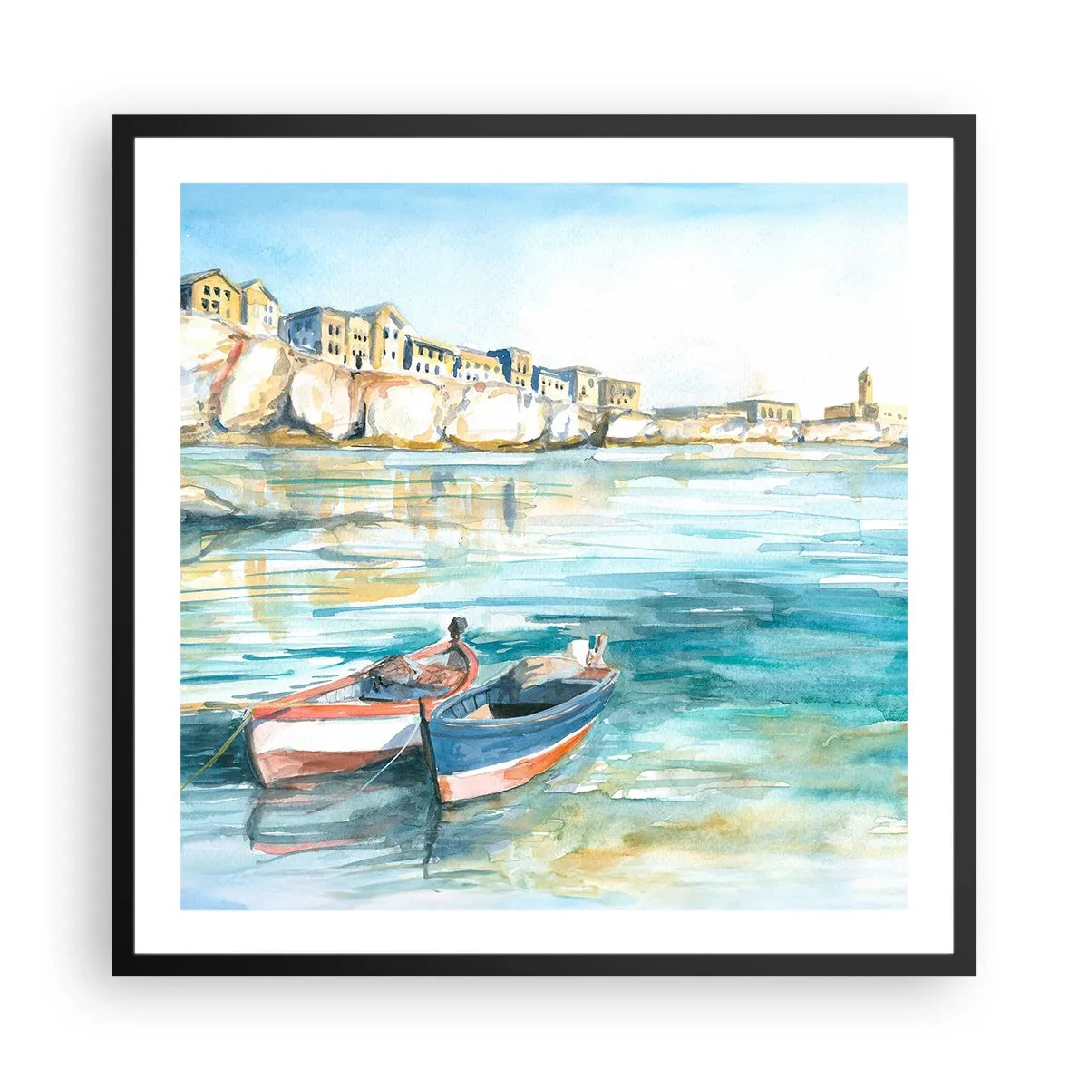 Plakat w czarnej ramie - Pejzaż w lazurze - 60x60 cm