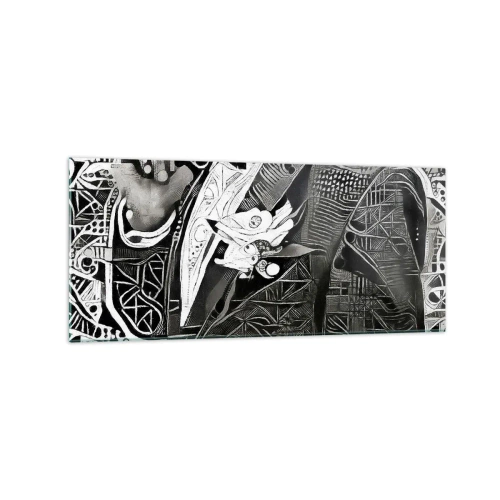 Obraz na szkle - Elegancka abstrakcja z mężczyzną w garniturze w czerni i bieli - 120x50cm - Tylko na pozór szary człowiek - Nowoczesna dekoracja ścienna do salonu i sypialni ARTTOR