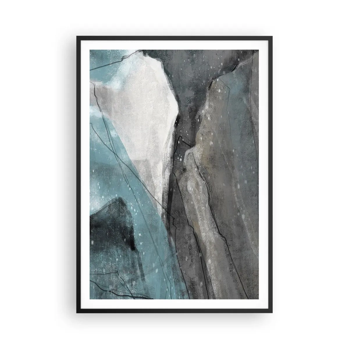 Plakat w czarnej ramie - Abstrakcja: skały i lód - 70x100 cm