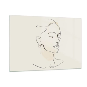 Obraz na szkle - Kobiecy portret linearny na jasnym tle z delikatnymi cieniami - 120x80cm - Pewną kreską - Nowoczesna dekoracja ścienna do salonu, kuchni i sypialni ARTTOR