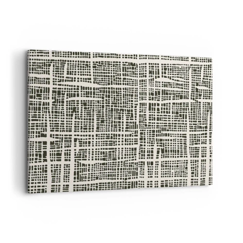 Obraz na płótnie - Geometryczny wzór przypominający siatkę na jasnym tle - 100x70cm - Kompozycja utkana - Nowoczesna dekoracja ścienna do salonu, kuchni i sypialni ARTTOR