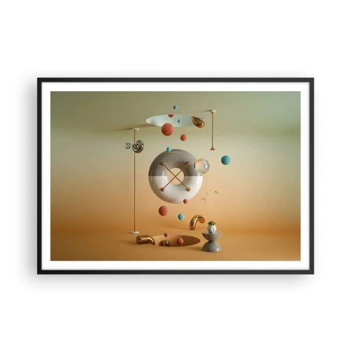 Plakat w czarnej ramie - Geometryczne figury w pastelowych kolorach w surrealistycznym układzie - 100x70cm - Wszystko się zdarzyć może - Nowoczesna dekoracja ścienna do salonu i sypialni ARTTOR