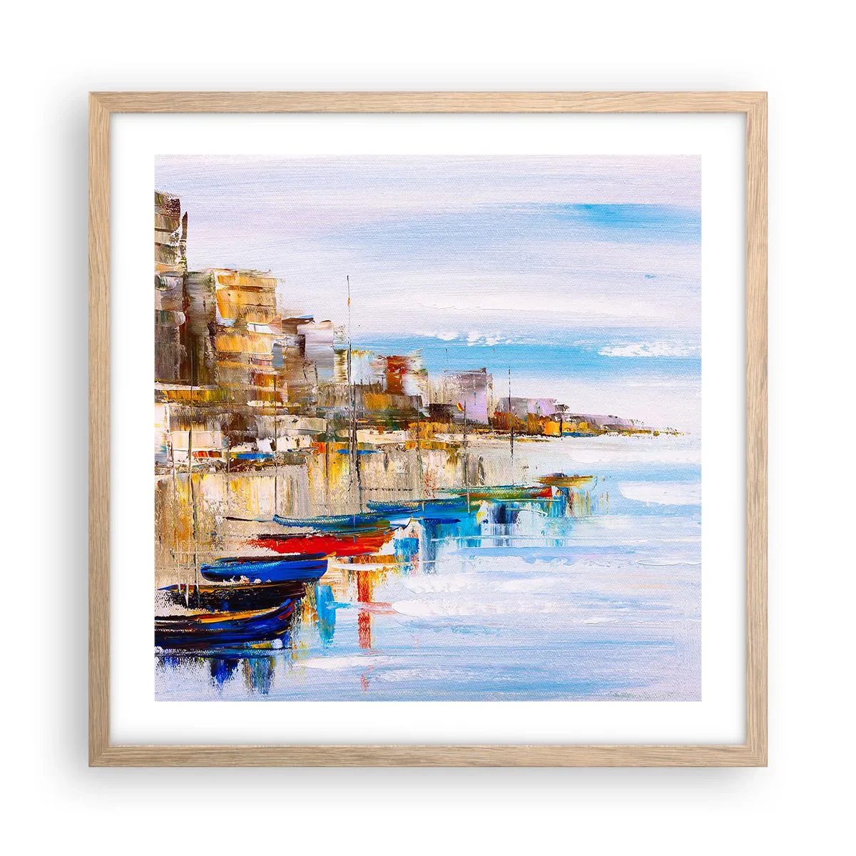 Plakat w ramie jasny dąb - Wielobarwna miejska przystań - 50x50 cm