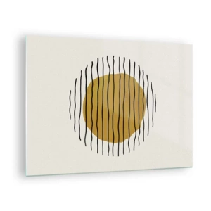 Obraz na szkle - Minimalistyczna kompozycja z żółtym kołem i czarnymi liniami - 70x50cm - Abstrakcja drżąca od żaru - Nowoczesna dekoracja ścienna do salonu i sypialni ARTTOR