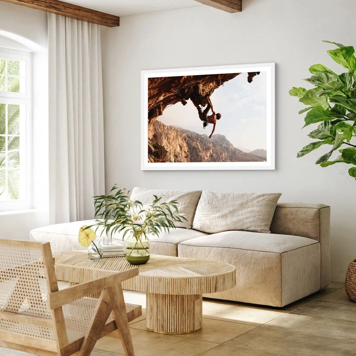 Plakat w białej ramie - Świat skurczony w garści na obrywie głazu - 100x70 cm