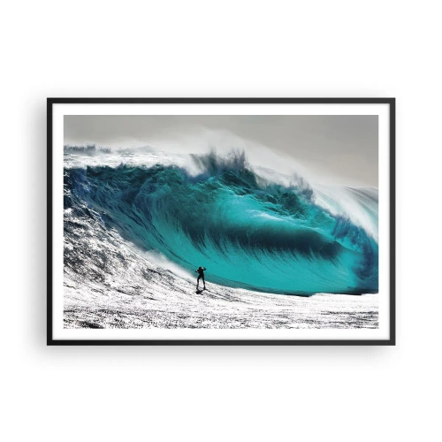 Plakat w czarnej ramie - Surfer przed ogromną falą - 100x70cm - Wyzwanie przyjęte - Nowoczesna dekoracja ścienna do salonu i sypialni ARTTOR
