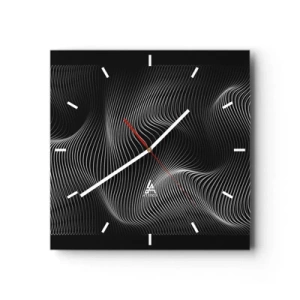 Zegar ścienny - Abstrakcyjne białe linie na czarnym tle - 30x30cm - Taniec światła w przestrzeni - Nowoczesna dekoracja ścienna do salonu i sypialni ARTTOR