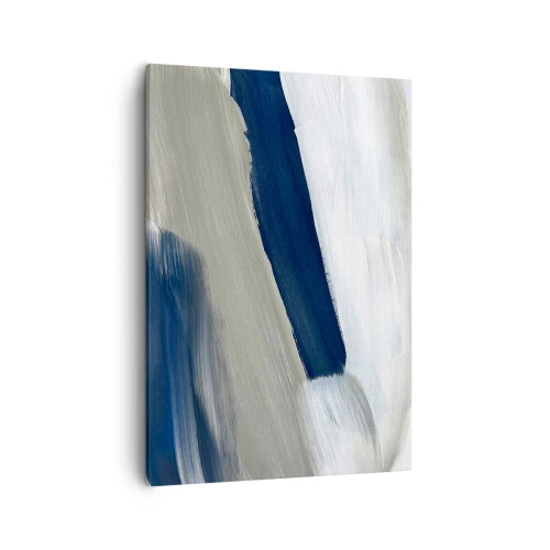 Obraz na płótnie - Abstrakcyjne pociągnięcia pędzla w odcieniach granatu, szarości i bieli - 50x70cm - Spotkanie z bielą - Nowoczesna dekoracja ścienna do salonu, kuchni i sypialni ARTTOR