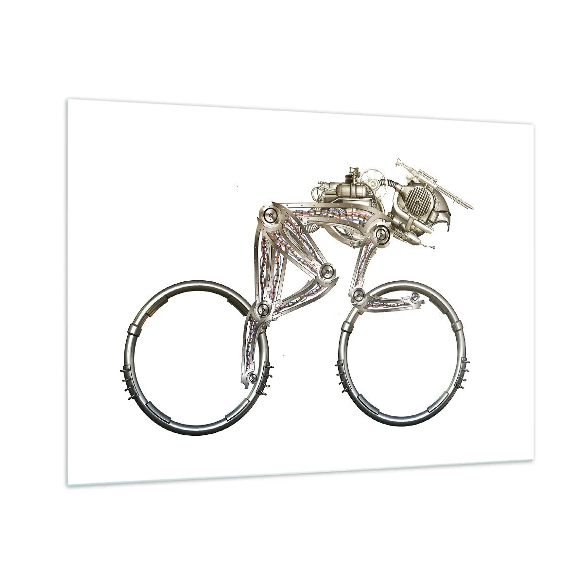 Obraz na szkle - Industrialny rower wykonany z metalu - 100x70cm - Wspaniała maszyna - Nowoczesna dekoracja ścienna do salonu, kuchni i sypialni ARTTOR