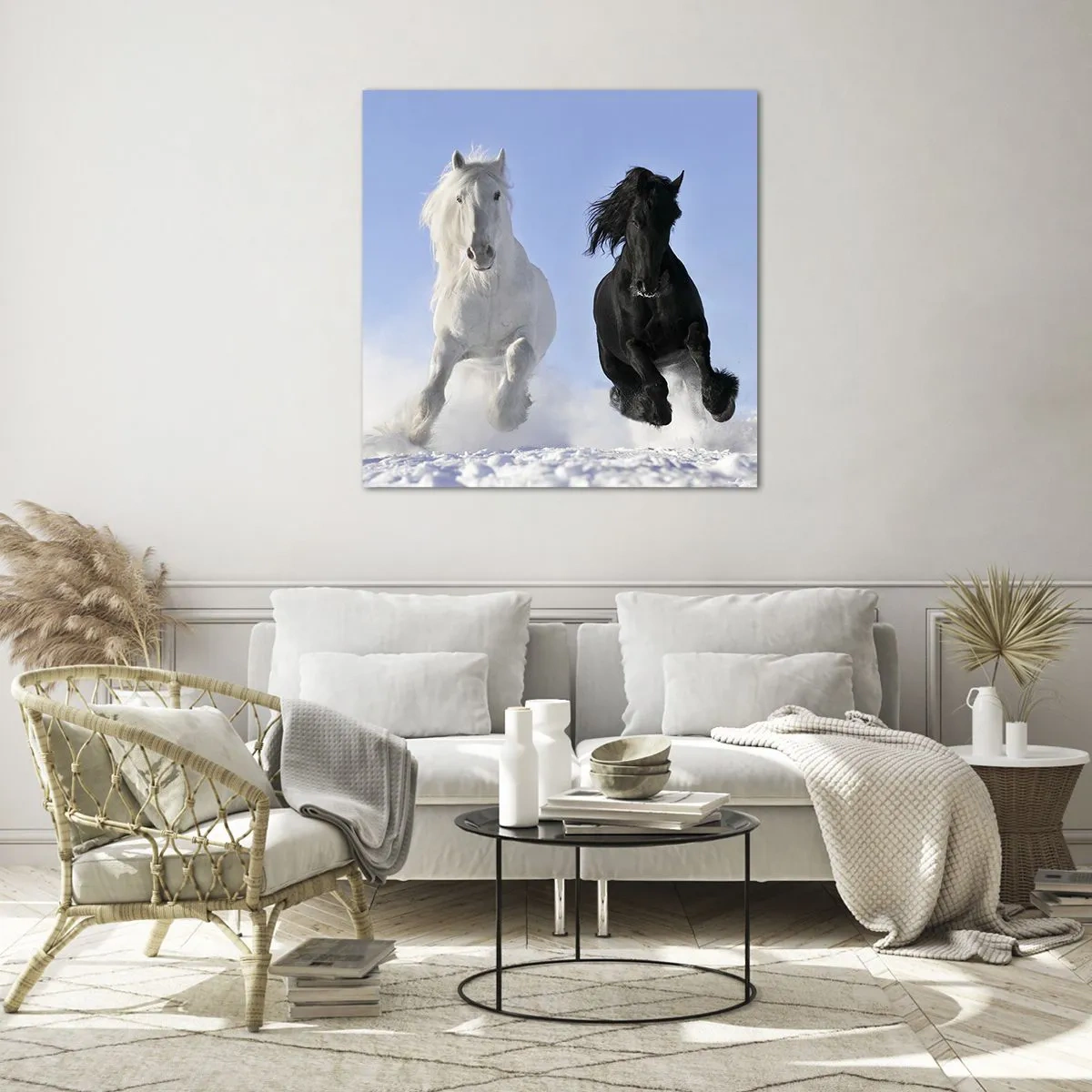 Obraz na szkle - Czarno-biały galop - 70x70 cm