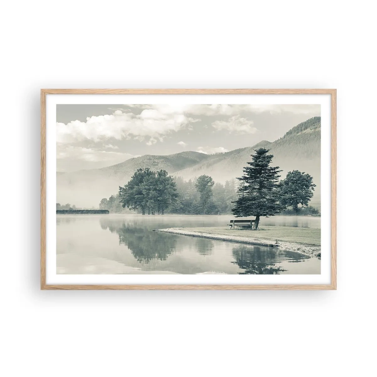 Plakat w ramie jasny dąb - Jezioro jeszcze śpi - 91x61 cm