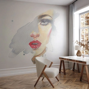 Fototapeta Premium Sand - Odbicie w kropli wody - Twarz Kobiety, Kobieta, Czerwone Usta - 400x280 cm