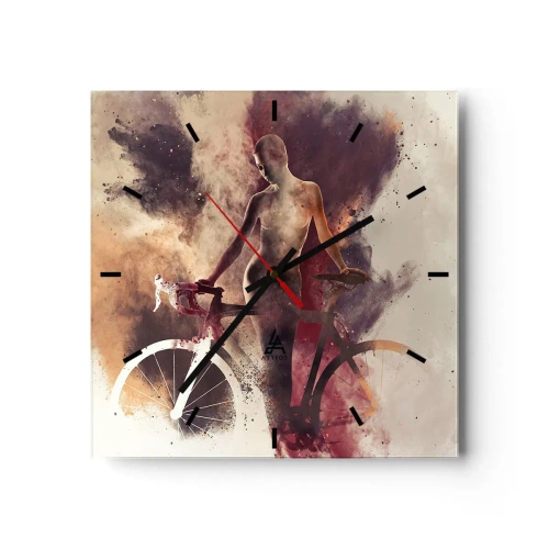 Zegar ścienny - Abstrakcyjna sylwetka z rowerem w artystycznym stylu - 30x30cm - W marmurowych kształtach rowerowa dusza - Nowoczesna dekoracja ścienna do salonu i sypialni ARTTOR