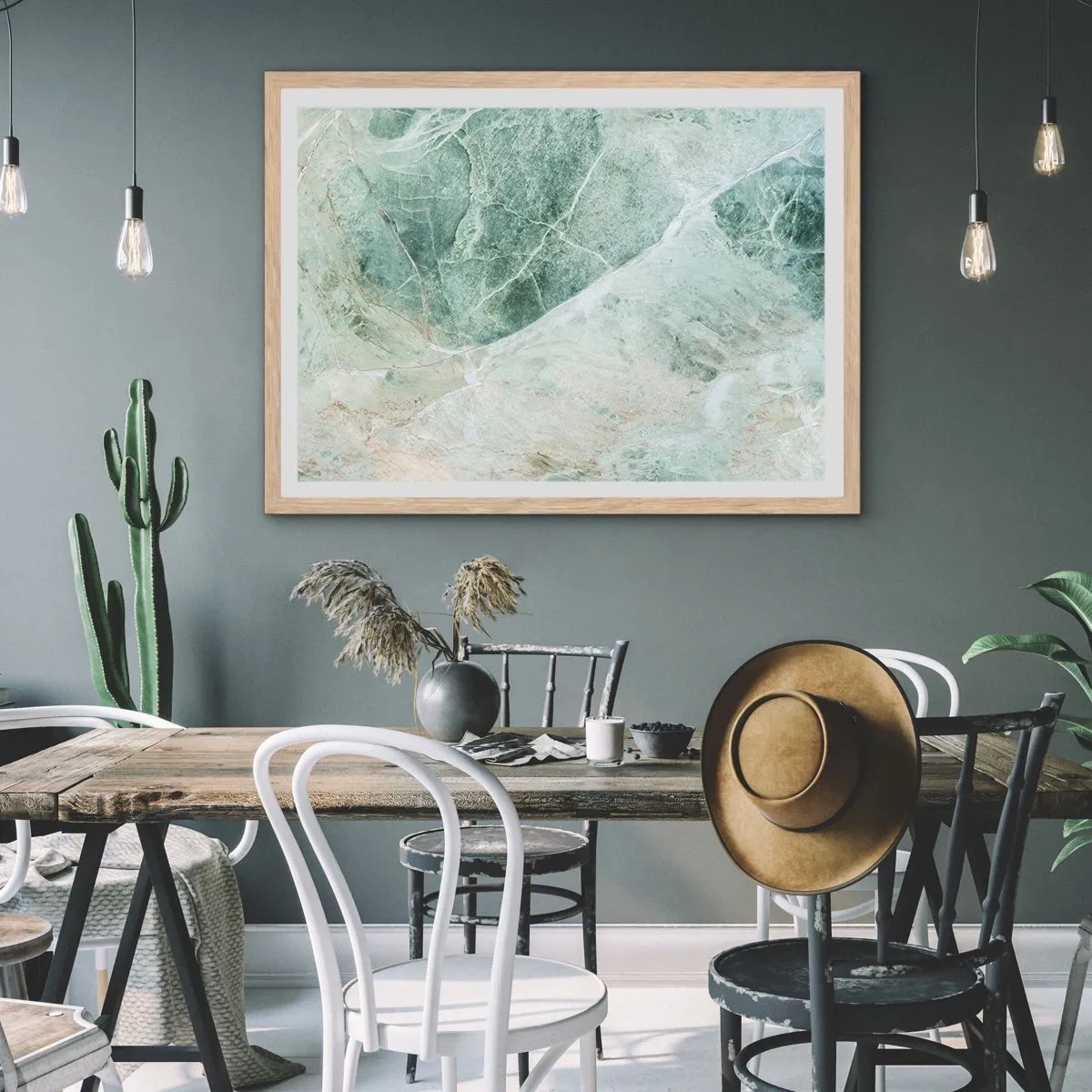 Plakat w ramie jasny dąb - Szlachetny chłód kamienia - 100x70 cm