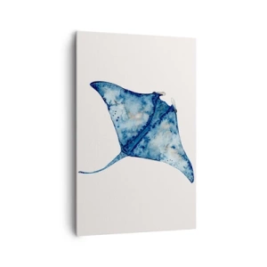 Obraz na płótnie - Niebieska płaszczka w akwarelowym stylu na białym tle - 80x120cm - Życie w błękicie - Nowoczesna dekoracja ścienna do salonu i sypialni ARTTOR