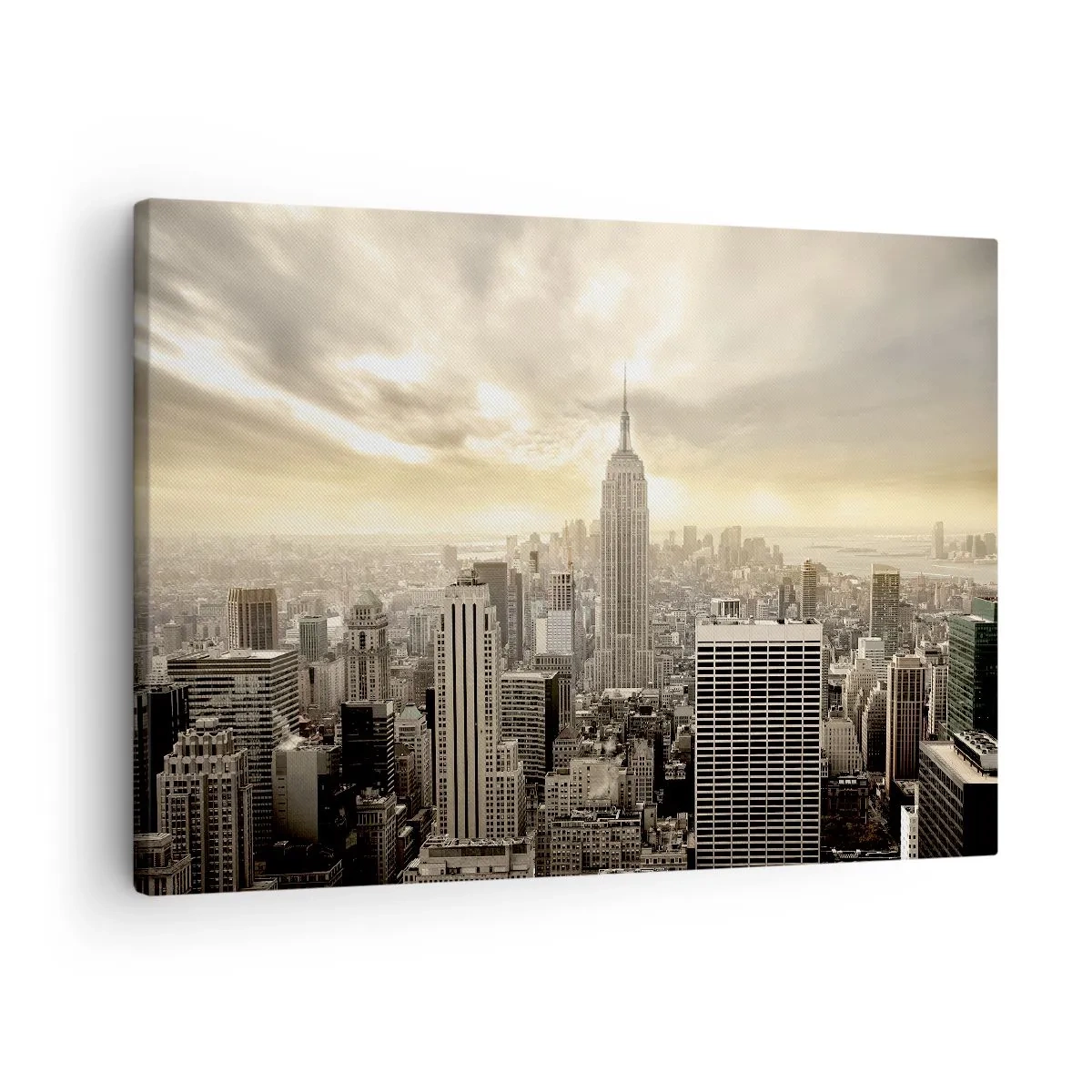 Obraz na płótnie - Panorama miasta z widokiem na Empire State Building - 70x50cm - Nowy Jork utkany z szarości - Nowoczesna dekoracja ścienna do salonu i sypialni ARTTOR