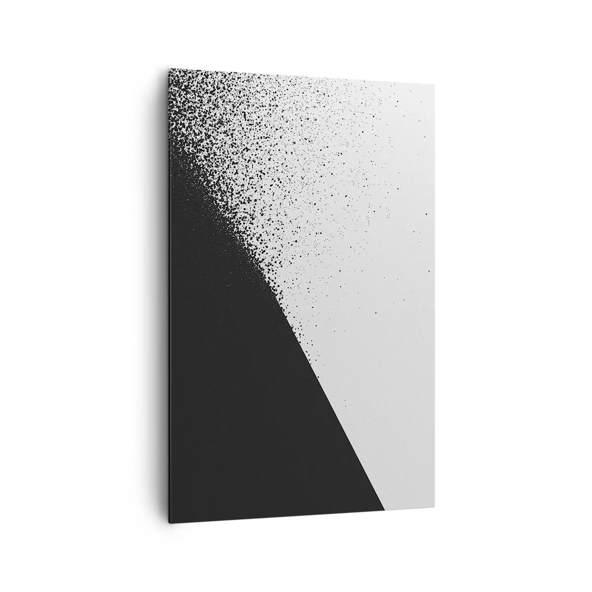 Obraz na płótnie - Minimalistyczna abstrakcja w czerni i bieli z rozproszonymi kropkami - 80x120cm - Coraz szybciej, coraz więcej - Nowoczesna dekoracja ścienna do salonu i sypialni ARTTOR
