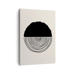 Obraz na płótnie - Minimalistyczna grafika czarno-biała przedstawiająca przekrój pnia drzewa - 50x70cm - Pół na pół - Nowoczesna dekoracja ścienna do salonu, kuchni i sypialni ARTTOR