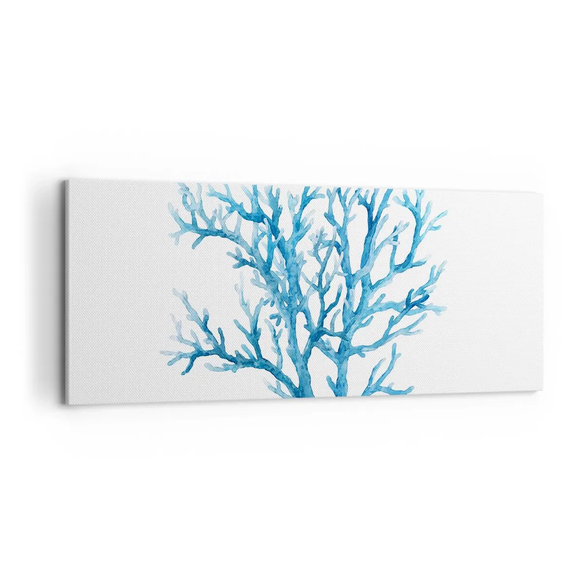 Obraz na płótnie - Błękitny koral na białym tle o minimalistycznym charakterze - 120x50cm - Morski filigran - Nowoczesna dekoracja ścienna do salonu i sypialni ARTTOR
