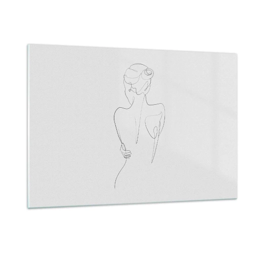 Obraz na szkle - Delikatny szkic kobiety z tyłu wykonany pojedynczą linią - 120x80cm - Muzyka ciała - Nowoczesna dekoracja ścienna do salonu, kuchni i sypialni ARTTOR