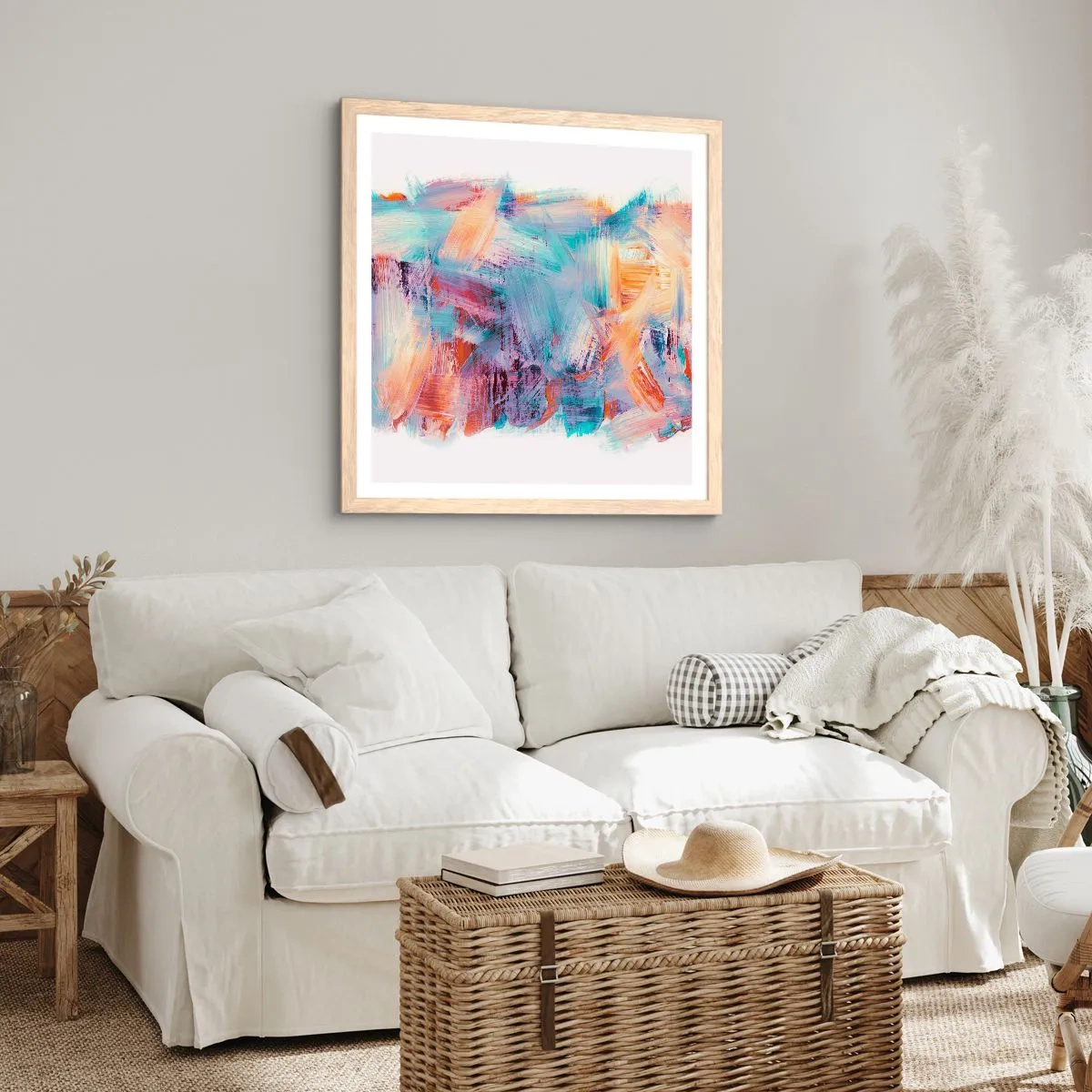 Plakat w ramie jasny dąb - Kolorowy bałagan - 60x60 cm