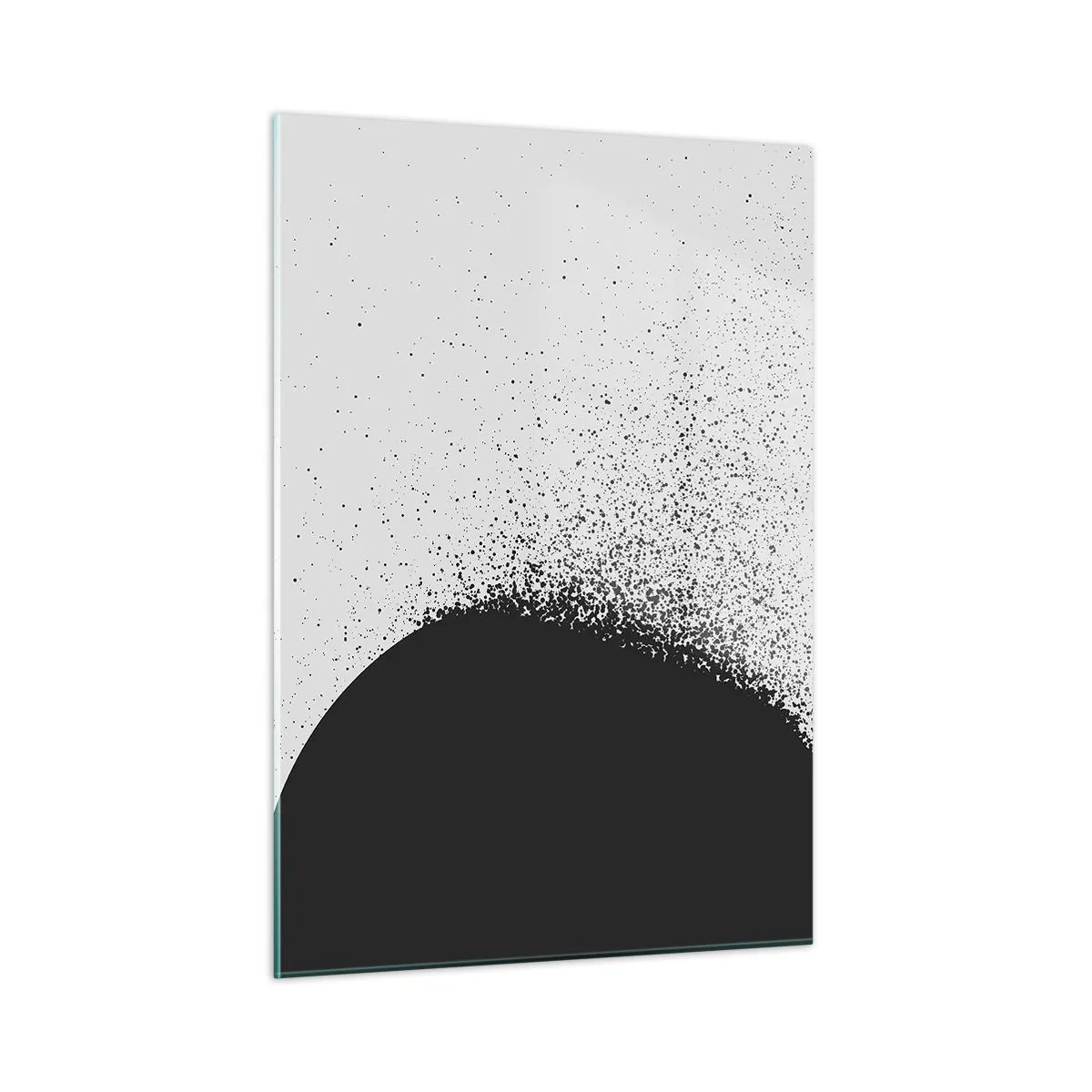 Obraz na szkle - Abstrakcja czarnej masy rozpadającej się na białym tle - 50x70cm - Ruch cząsteczek - Nowoczesna dekoracja ścienna do salonu, kuchni i sypialni ARTTOR