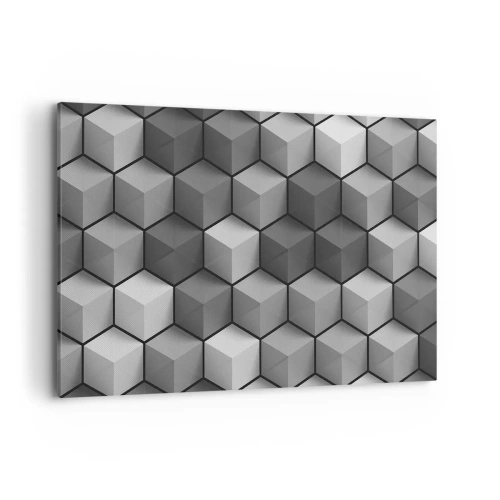 Obraz na płótnie - Geometryczna kompozycja kostek w odcieniach szarości i czerni - 120x80cm - Kubistyczna układanka - Nowoczesna dekoracja ścienna do salonu, kuchni i sypialni ARTTOR