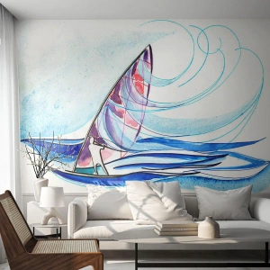 Fototapeta Standard Eco - Akwarelowy windsurfer na morskich falach - 100x70cm - Z wiatrem w rytmie fal - Nowoczesna dekoracja ścienna do salonu i sypialni ARTTOR
