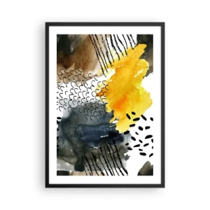 Plakat w czarnej ramie - Abstrakcyjna kompozycja w odcieniach żółci i czerni - 50x70cm - Spotkanie żywiołów - Nowoczesna dekoracja ścienna do salonu i sypialni ARTTOR