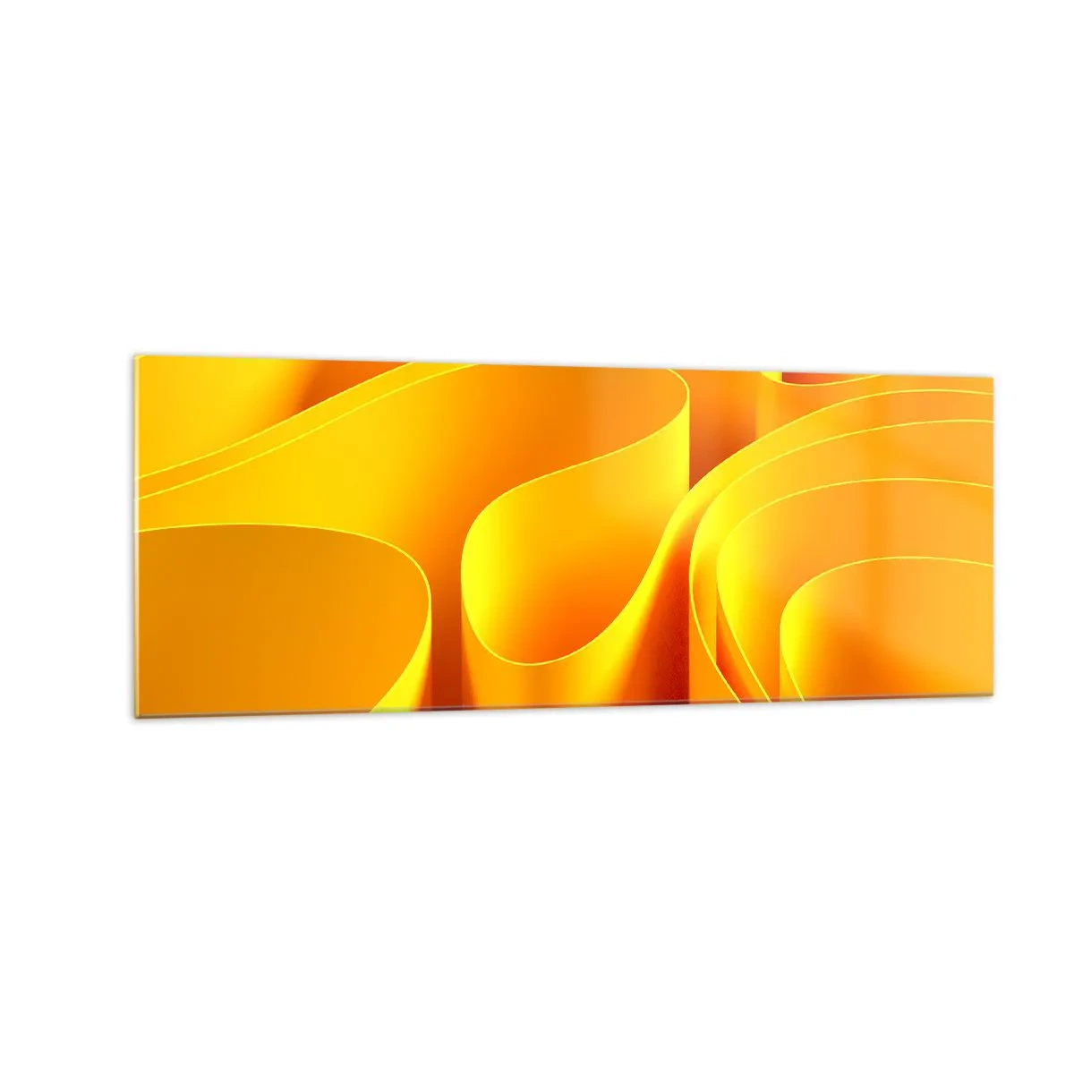 Obraz na szkle - Żółte abstrakcyjne fale przypominające promienie słońca - 140x50cm - Jak fale słońca - Nowoczesna dekoracja ścienna do salonu i sypialni ARTTOR