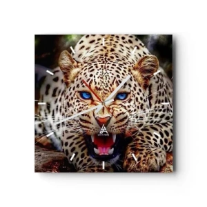 Zegar ścienny - Groźny leopard z intensywnie błękitnymi oczami - 30x30cm - Złość piękności nie szkodzi - Nowoczesna dekoracja ścienna do salonu i sypialni ARTTOR