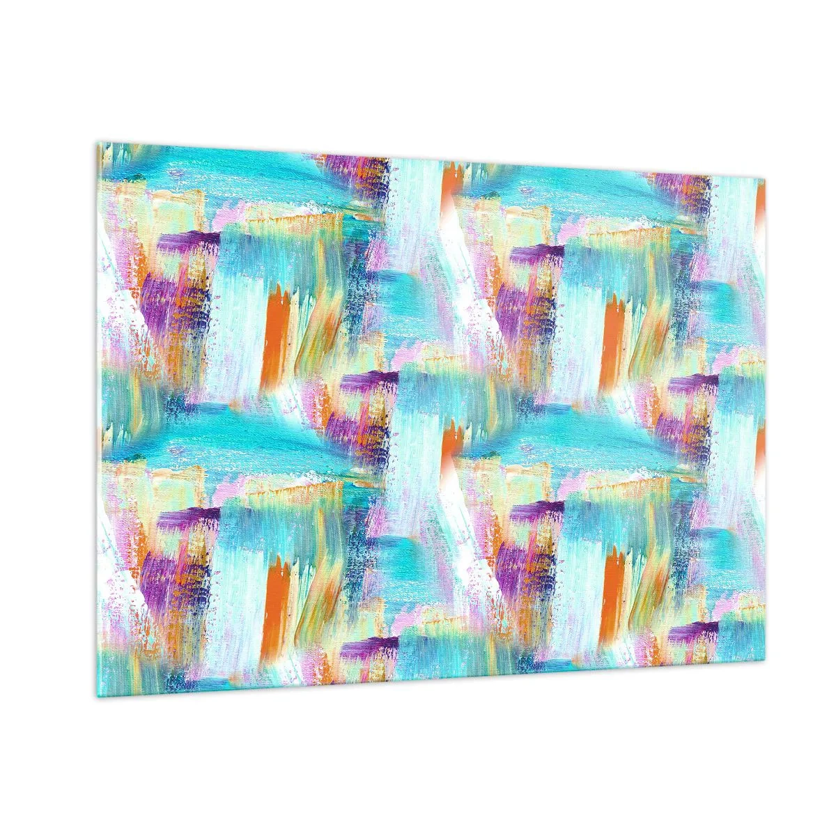 Obraz na szkle - Kolorowa abstrakcja z pociągnięciami pędzla w pastelowych i żywych barwach - 100x70cm - Pogodny mazaniec-przekładaniec - Nowoczesna dekoracja ścienna do salonu, kuchni i sypialni ARTTOR