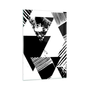 Obraz na szkle - Geometryczne wzory w czarno-białej minimalistycznej formie - 80x120cm - Deszcz trójkątów - Nowoczesna dekoracja ścienna do salonu i sypialni ARTTOR