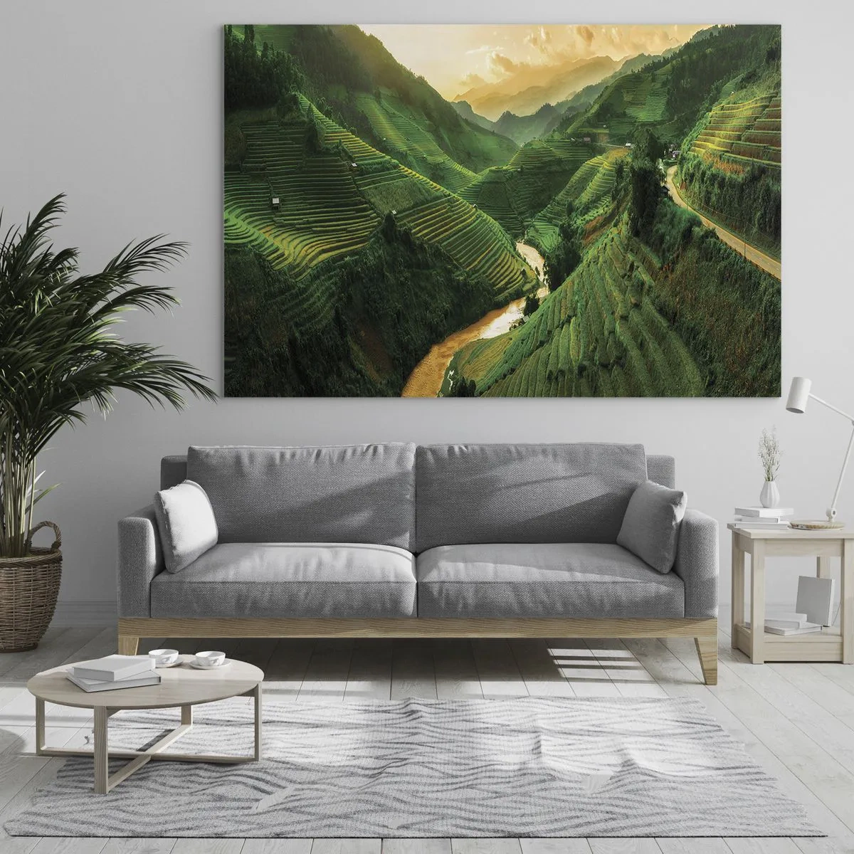 Obraz na szkle - Malownicze tarasy ryżowe w dolinie o zachodzie słońca - 70x50cm - Wietnamska dolina - Nowoczesna dekoracja ścienna do salonu i sypialni ARTTOR