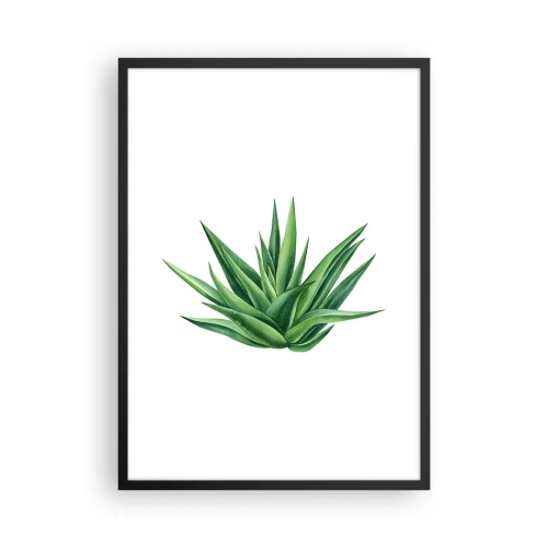 Plakat w czarnej ramie - Minimalistyczna ilustracja zielonej rośliny - 50x70cm - Zieleń – siła – życie - Nowoczesna dekoracja ścienna do salonu i sypialni ARTTOR