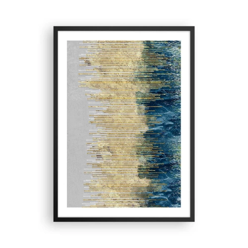 Plakat w czarnej ramie - Abstrakcyjna kompozycja inspirowana złotą plażą i oceanem - 50x70cm - Wyzłocona granica - Nowoczesna dekoracja ścienna do salonu i sypialni ARTTOR