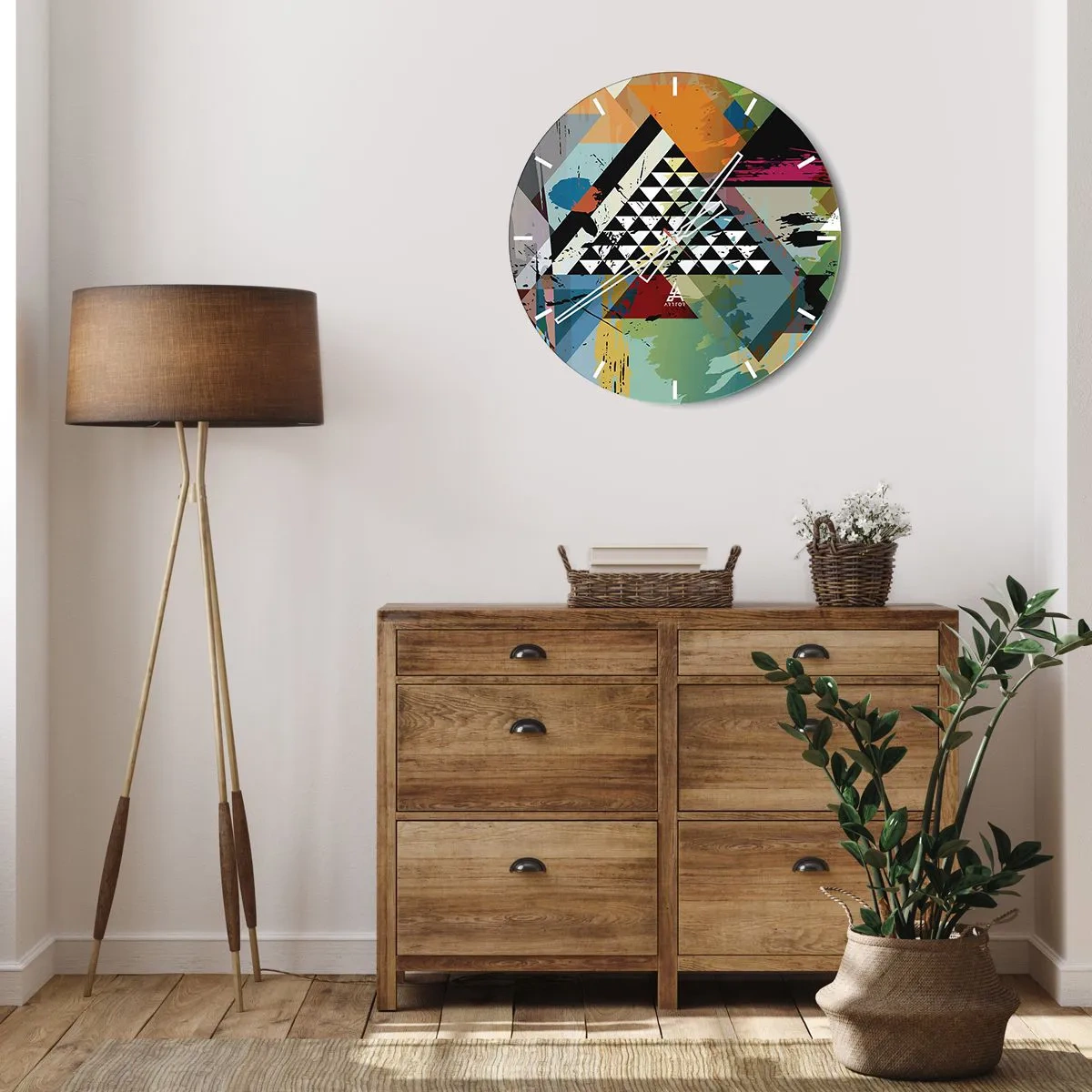 Zegar ścienny - Tarcza zegara z abstrakcyjnym motywem geometrycznym w żywych kolorach - 30x30cm - Jakie to proste - Nowoczesna dekoracja ścienna do salonu, kuchni i sypialni ARTTOR