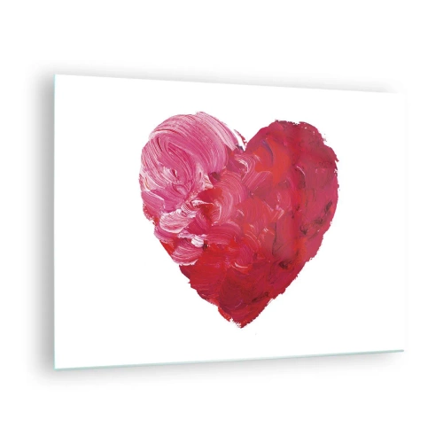 Obraz na szkle - Abstrakcyjne serce malowane czerwonymi pociągnięciami - 70x50cm - All you need is love - Nowoczesna dekoracja ścienna do salonu i sypialni ARTTOR