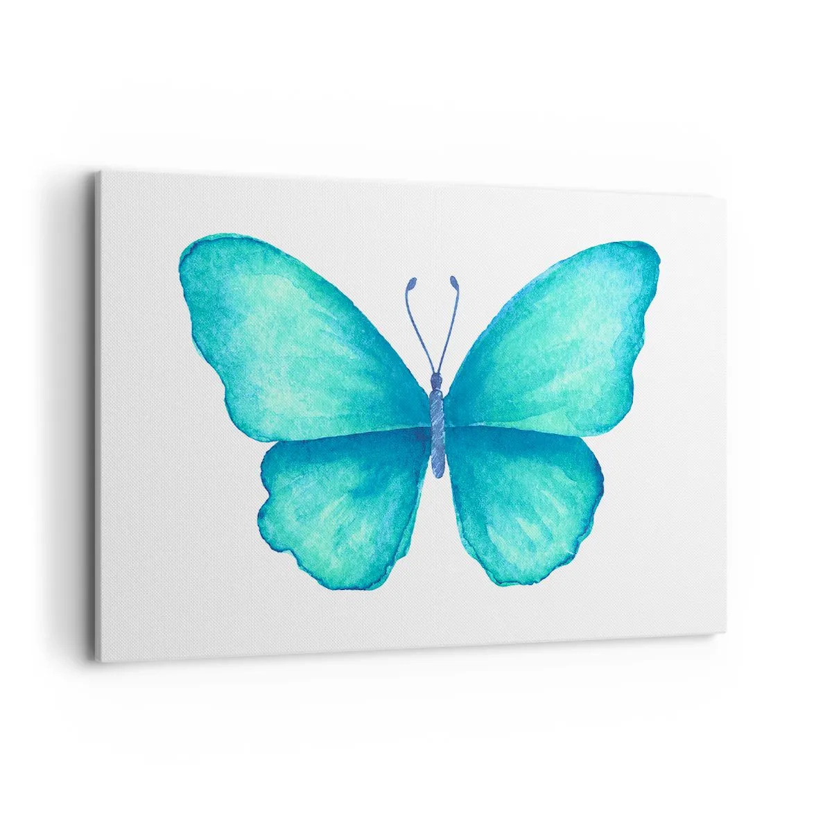 Obraz na płótnie - Niebieski motyl w akwarelowym stylu na białym tle - 100x70cm - Turkusowy z natury - Nowoczesna dekoracja ścienna do salonu, kuchni i sypialni ARTTOR