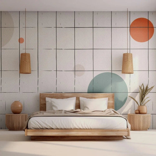 Fototapeta Standard Eco - Kolorowe koła na tle siatki z cienkich czarnych linii - 100x70cm - Uwięzione. My czy one? - Nowoczesna dekoracja ścienna do salonu i sypialni ARTTOR