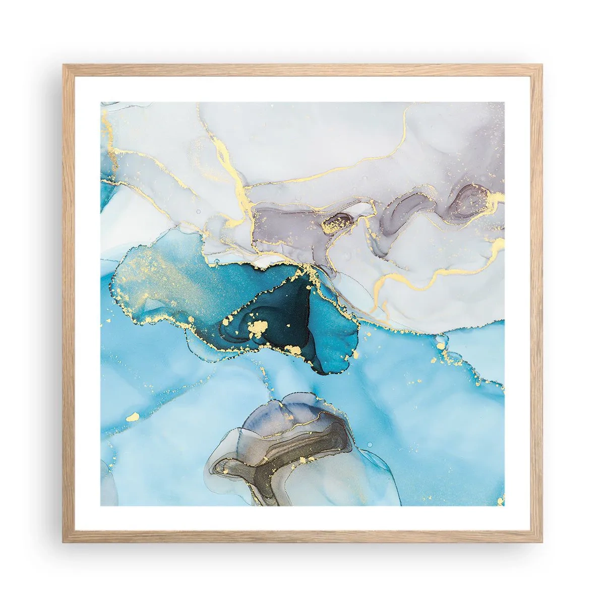 Plakat w ramie jasny dąb - Studium spotkania szarości z turkusem - 60x60 cm