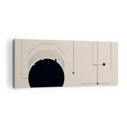 Obraz na płótnie - Czarne geometryczne linie i okrąg na beżowym tle - 120x50cm - Sprężysta i dynamiczna kompozycja - Nowoczesna dekoracja ścienna do salonu i sypialni ARTTOR