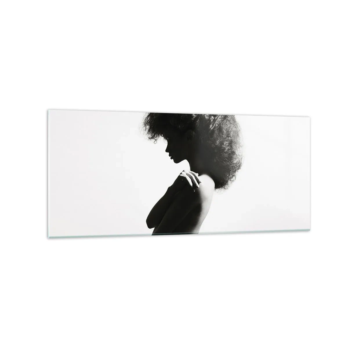 Obraz na szkle - Subtelna sylwetka kobiety w czarno-białych odcieniach na jasnym tle - 120x50cm - Jak kwiat na smukłej łodydze - Nowoczesna dekoracja ścienna do salonu i sypialni ARTTOR