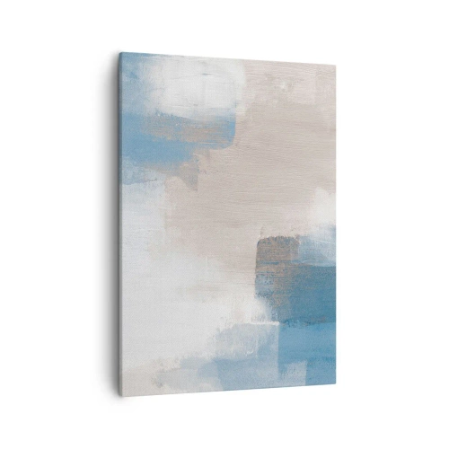 Obraz na płótnie - Abstrakcyjny obraz w odcieniach beżu i błękitu inspirowany naturą - 50x70cm - Abstrakcja różowa za zasłoną błękitu - Nowoczesna dekoracja ścienna do salonu, kuchni i sypialni ARTTOR