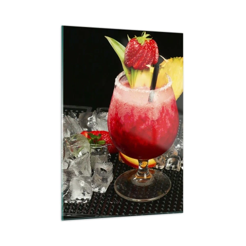 Obraz na szkle - Kolorowy drink z owocami i shakerem na lodzie - 50x70cm - Wyczarować smak - Nowoczesna dekoracja ścienna do salonu, kuchni i sypialni ARTTOR