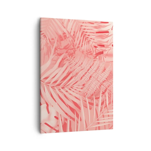 Obraz na płótnie - Różowe liście paproci i palm w stylu tropikalnym - 50x70cm - Różowy koncept - Nowoczesna dekoracja ścienna do salonu, kuchni i sypialni ARTTOR