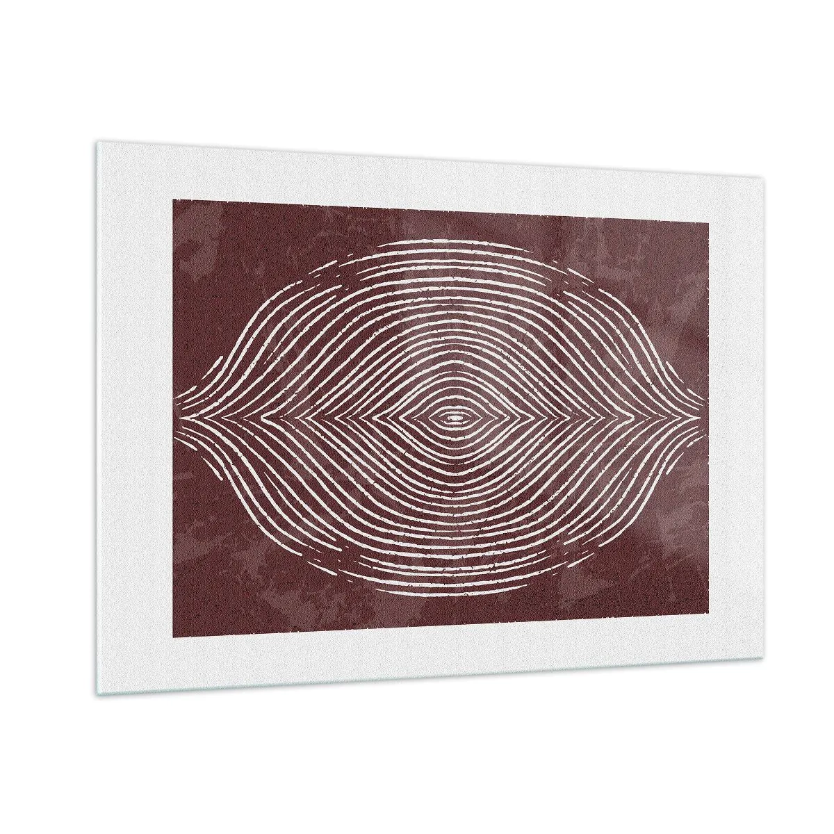 Obraz na szkle - Symetryczne linie w formie oka na bordowym tle - 100x70cm - Przestrzeń mówi - Nowoczesna dekoracja ścienna do salonu, kuchni i sypialni ARTTOR