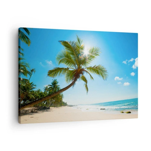 Obraz na płótnie - Plaża z palmami w tropikalnym krajobrazie - 70x50cm - Nie pokazywać nikomu - Nowoczesna dekoracja ścienna do salonu i sypialni ARTTOR