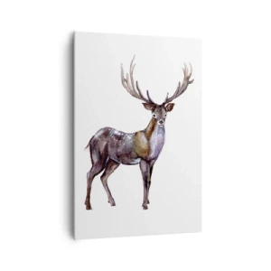 Obraz na płótnie - Akwarelowa ilustracja jelenia z majestatycznym porożem - 70x100cm - Król północnej puszczy - Nowoczesna dekoracja ścienna do salonu i sypialni ARTTOR