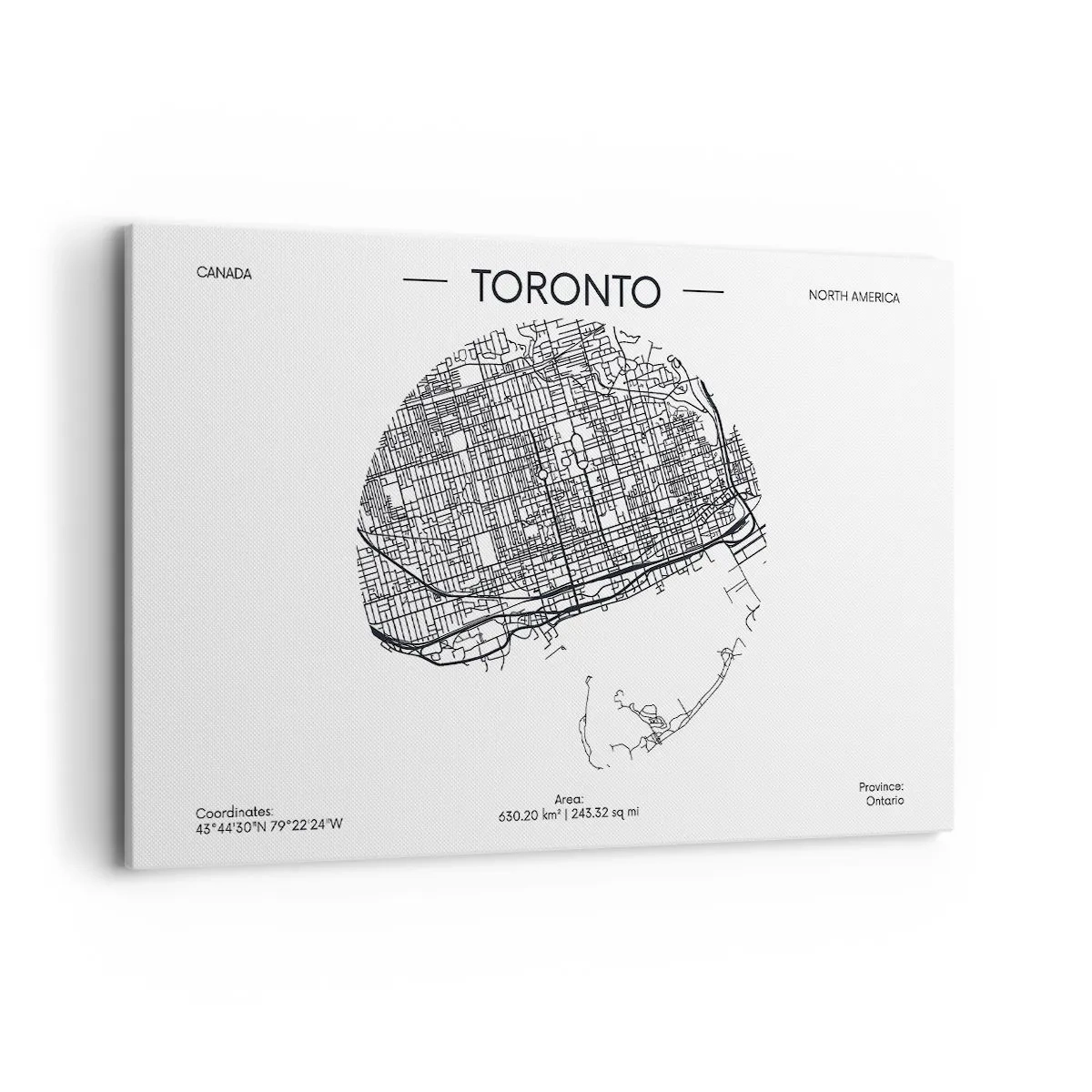 Obraz na płótnie - Mapa Toronto w minimalistycznym, czarno-białym stylu - 120x80cm - Anatomia Toronto - Nowoczesna dekoracja ścienna do salonu, kuchni i sypialni ARTTOR